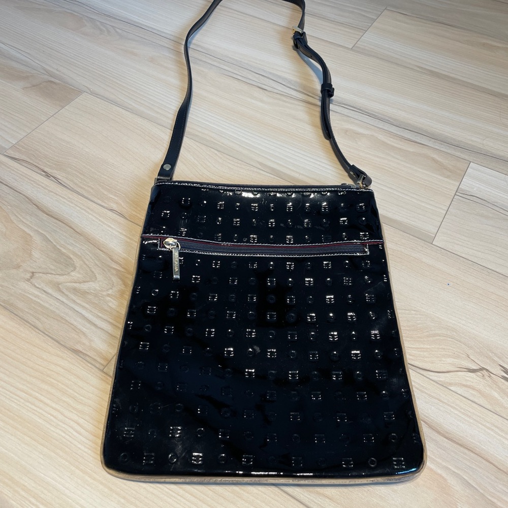 Arcadia Black Wmbossed Patent Leather Shoulder Bag